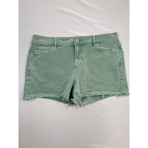 LOFT Green Denim Cutoff Shorts Distressed Raw Hem Size 28 Spring Garden Casual